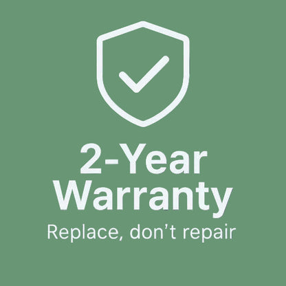 2-Year Warranty graphic with a shield icon and text on a teal background